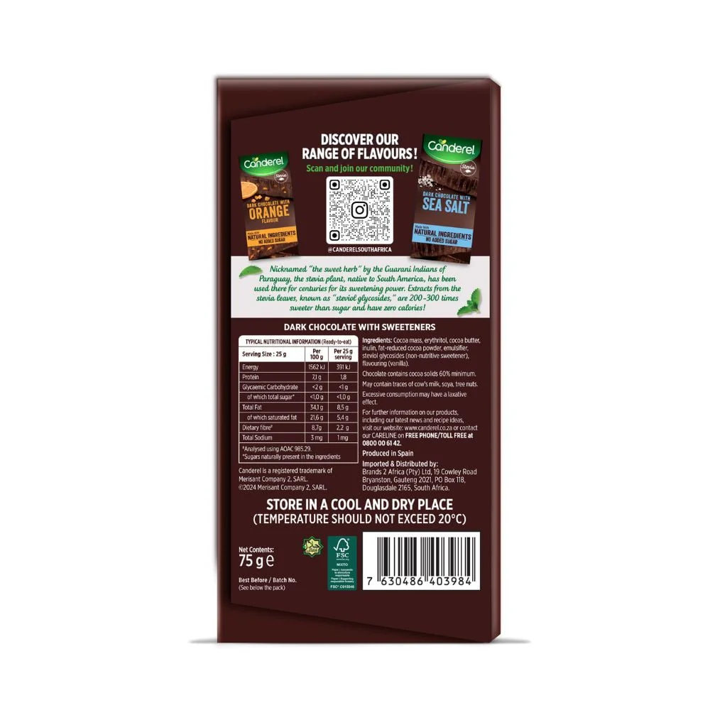 Canderel - 60% Dark Chocolate Slab 75g - Image 2