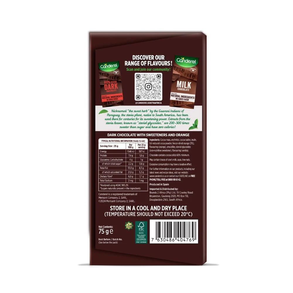 Canderel - Dark Chocolate Slab With Orange 75g - Image 2