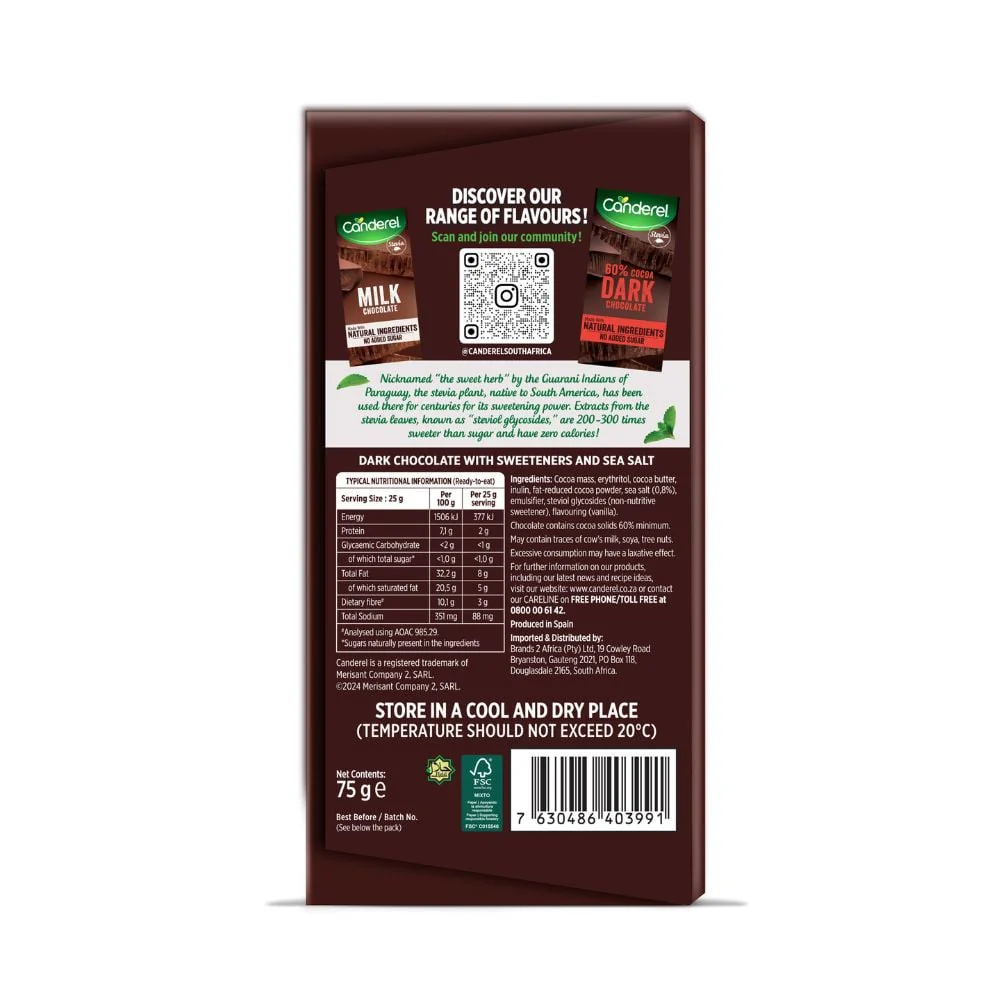 Canderel - Dark Chocolate Slab With Sea Salt 75g - Image 2