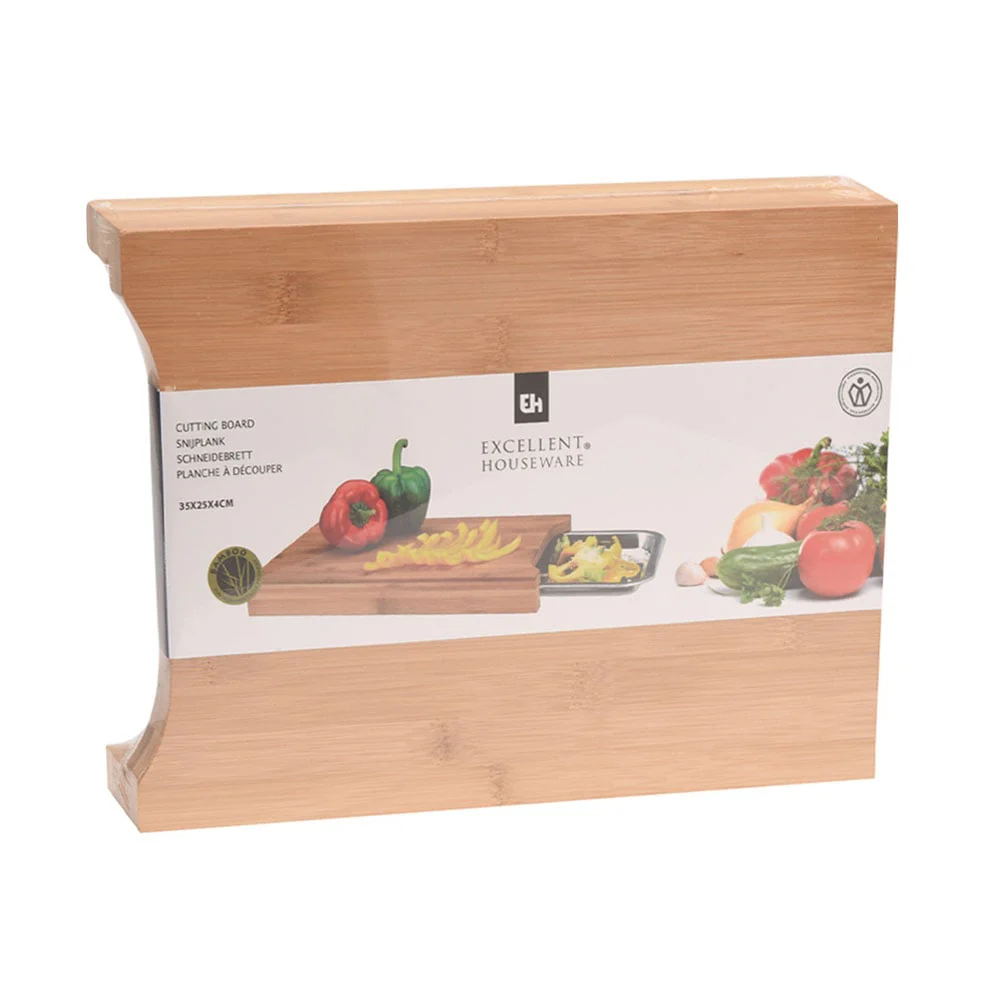 Eco Lifestyle - Bamboo Cutting Board with Stainless Steel Tray - Image 2