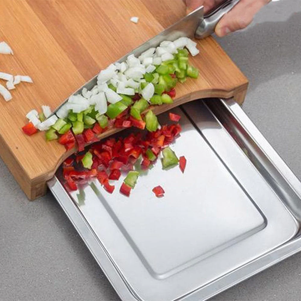 Eco Lifestyle - Bamboo Cutting Board with Stainless Steel Tray - Image 4