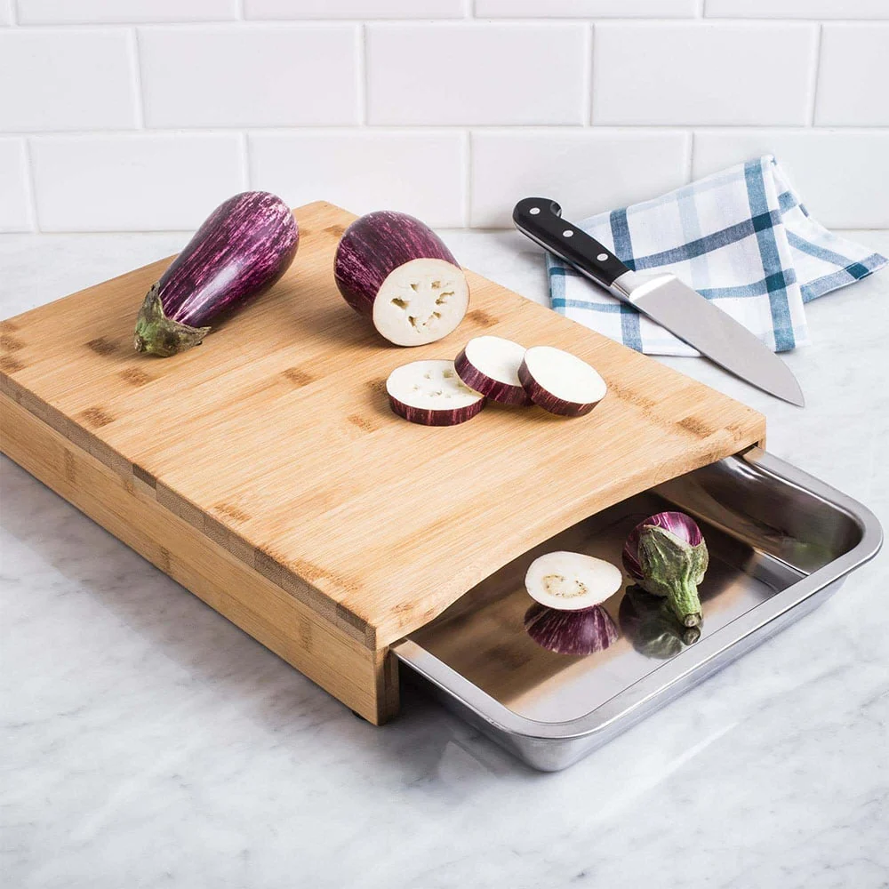 Eco Lifestyle - Bamboo Cutting Board with Stainless Steel Tray - Image 5