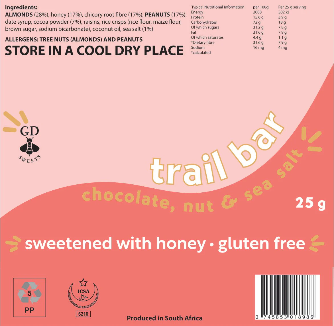 GD - Trail Bar Chocolate Nuts Sea Salt (6 x 25g) 150g - Image 3