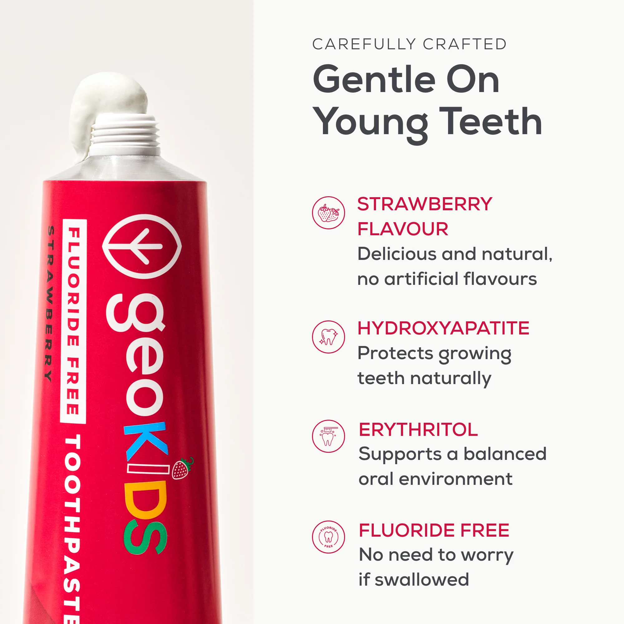 Georganics - Kids Fluoride Free Toothpaste With Hydroxyapatite Strawberry 75ml - Image 2