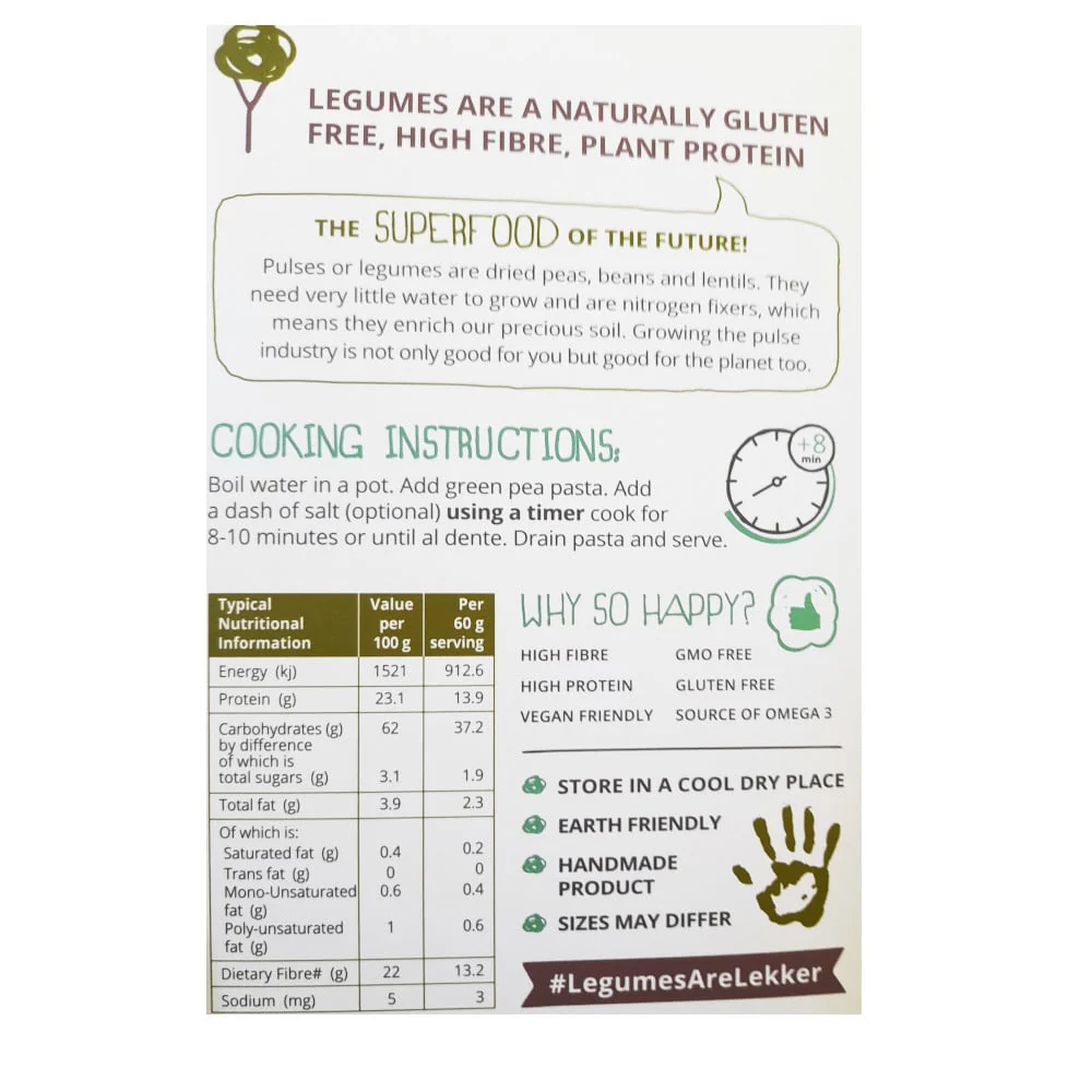 Happy Earth People - Penne Pasta Green Pea Gluten Free 250g - Image 2