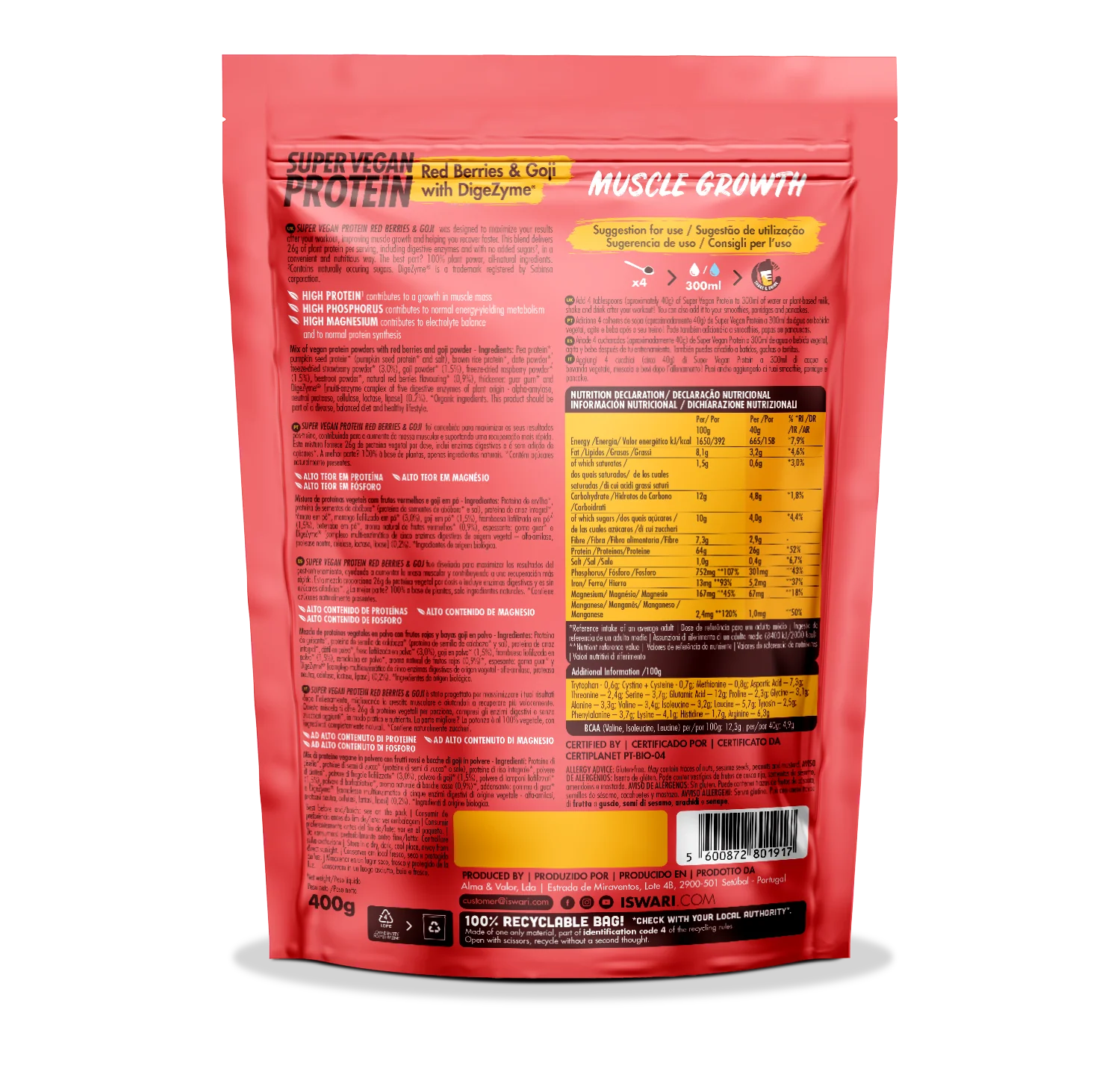 Iswari - Super Vegan Protein Muscle Growth Red Berry Goji 400g - Image 2