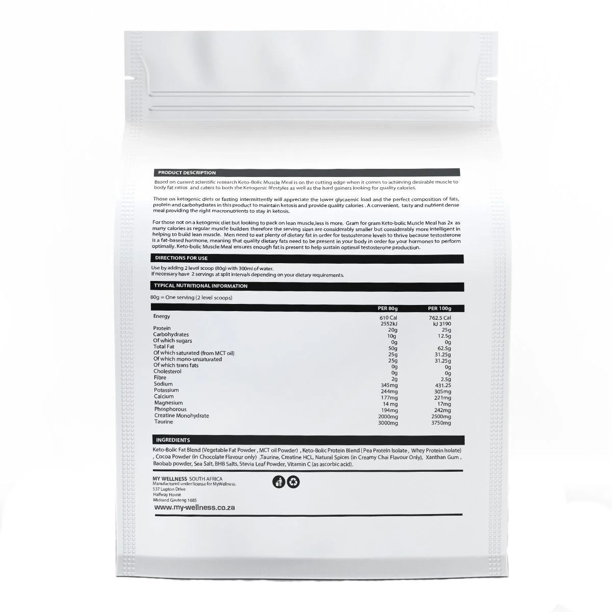 My Wellness - Keto-Bolic Muscle Meal Chocolate 1.2kg - Image 2