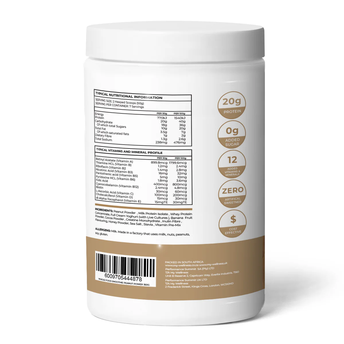 My Wellness - Wholefood Protein Smoothie Peanut 350g - Image 2