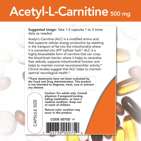 NOW - Acetyl L-Carnitine 500mg 50s - Image 3