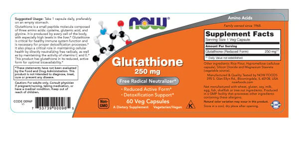 NOW - Glutathione 250mg 60s - Image 2