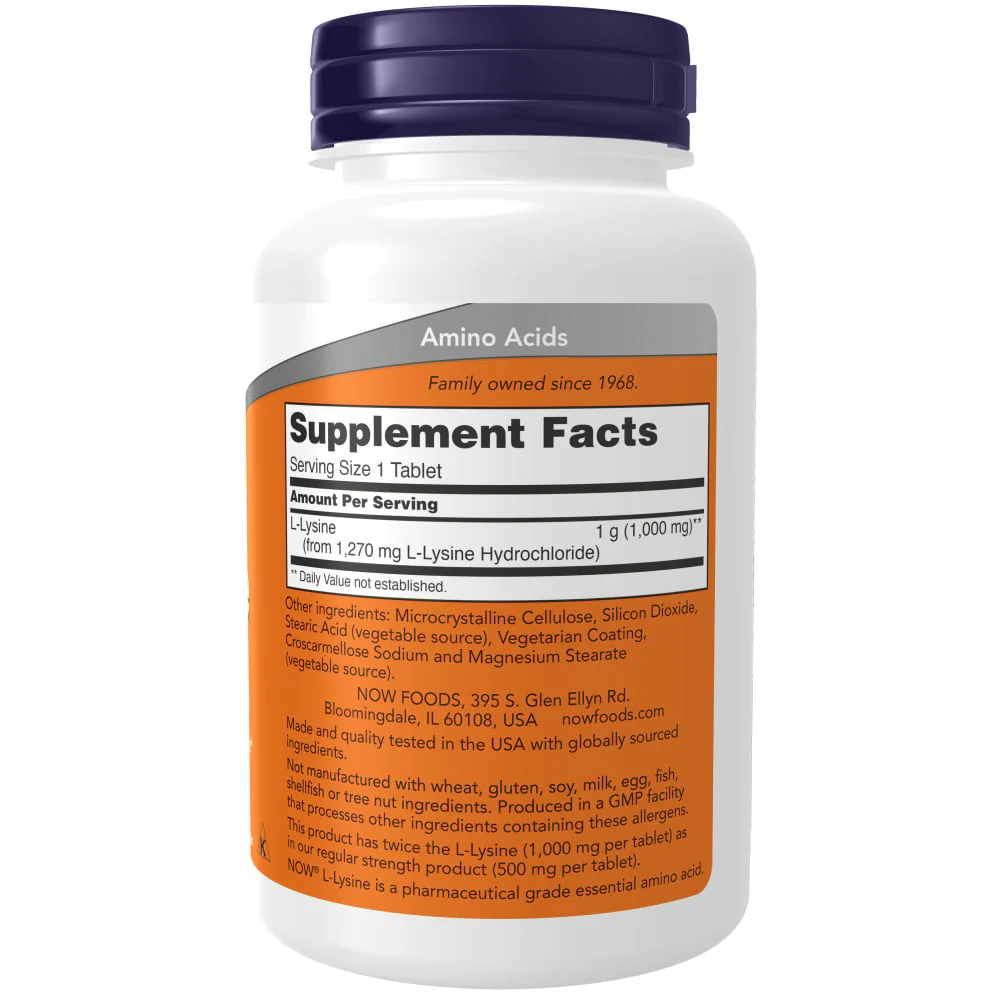 NOW - L-Lysine 1000mg Double Strength 100s - Image 2
