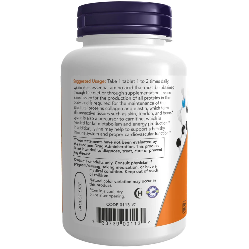 NOW - L-Lysine 1000mg Double Strength 100s - Image 3