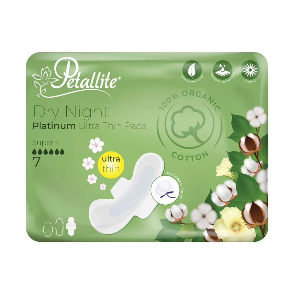 Petallite - Organic Dry Night Ultra-Thin Sanitary Pads 7s