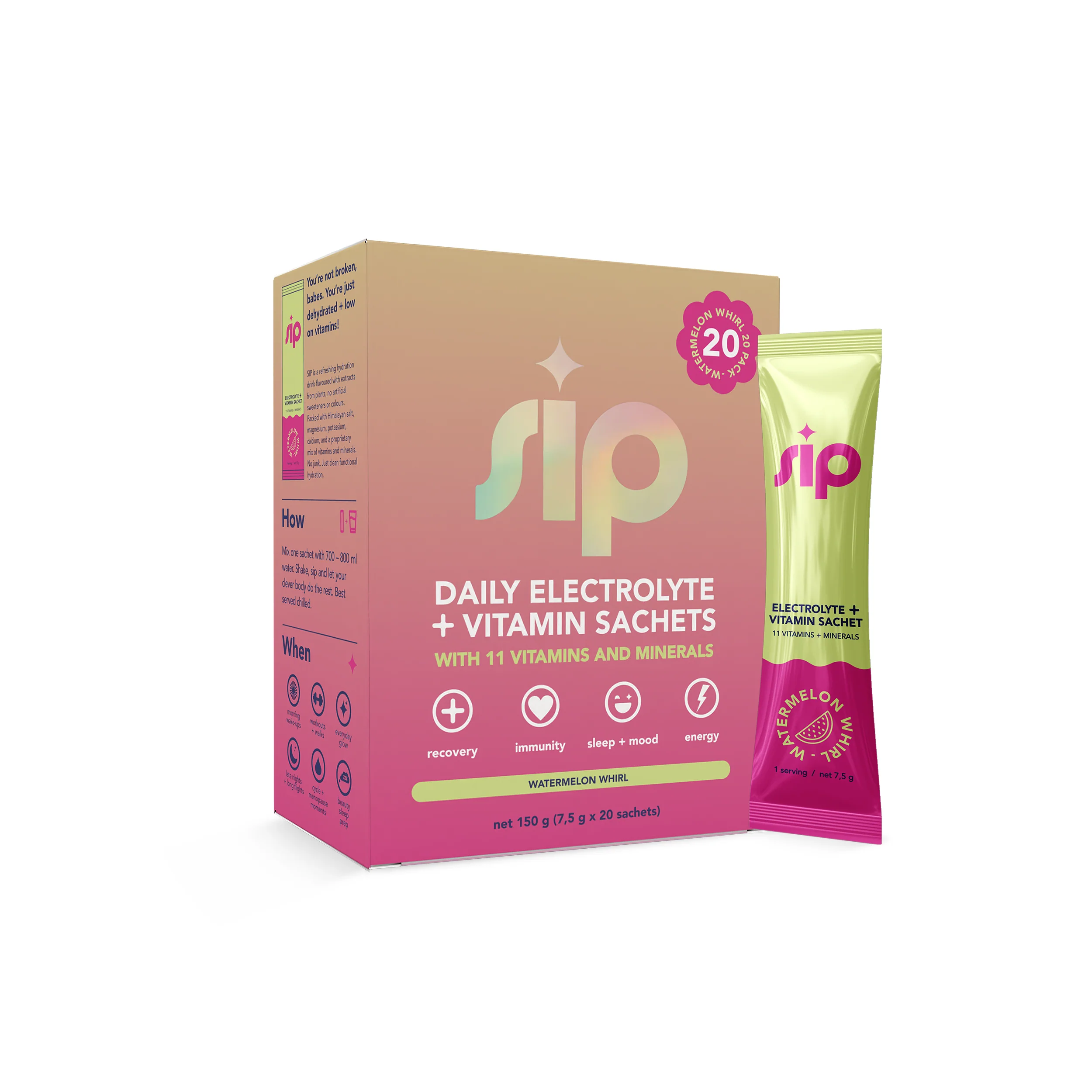 SIP - Daily Electrolyte & Vitamin Sachets Watermelon Whirl 20s