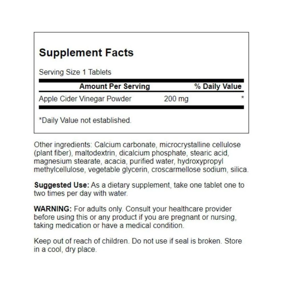 Swanson - Apple Cider Vinegar Double Strength 200mg 120s - Image 2