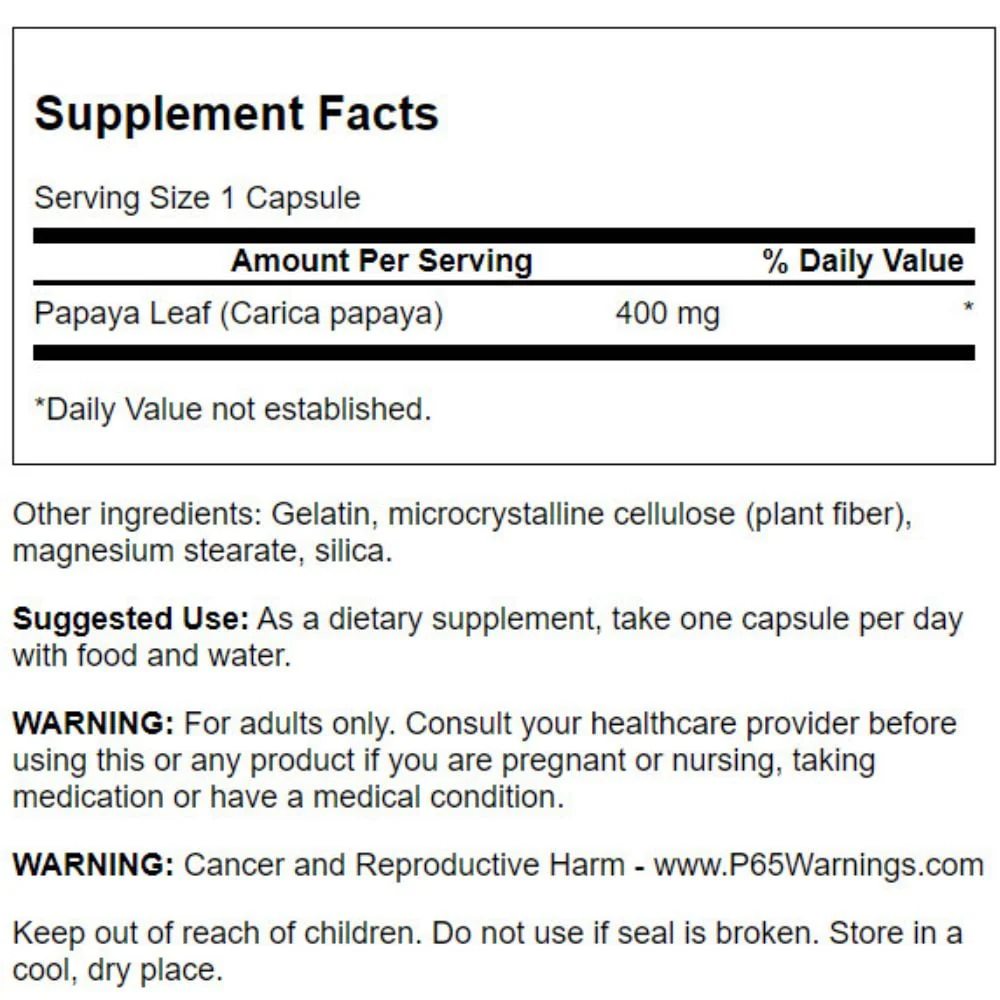 Swanson - Full Spectrum Papaya Leaf 400 mg 60s - Image 3