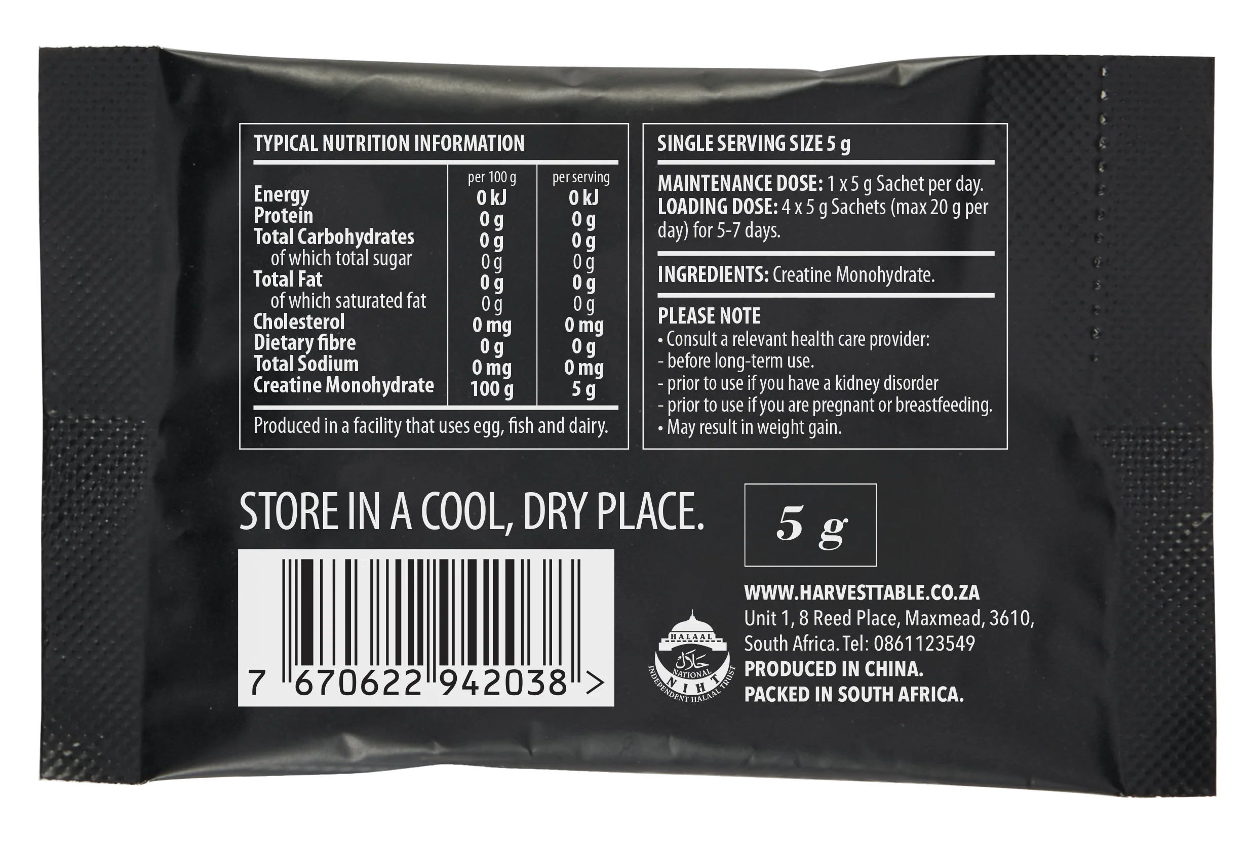 The Harvest Table - Pure Creatine Monohydrate Sachet 5g - Image 2
