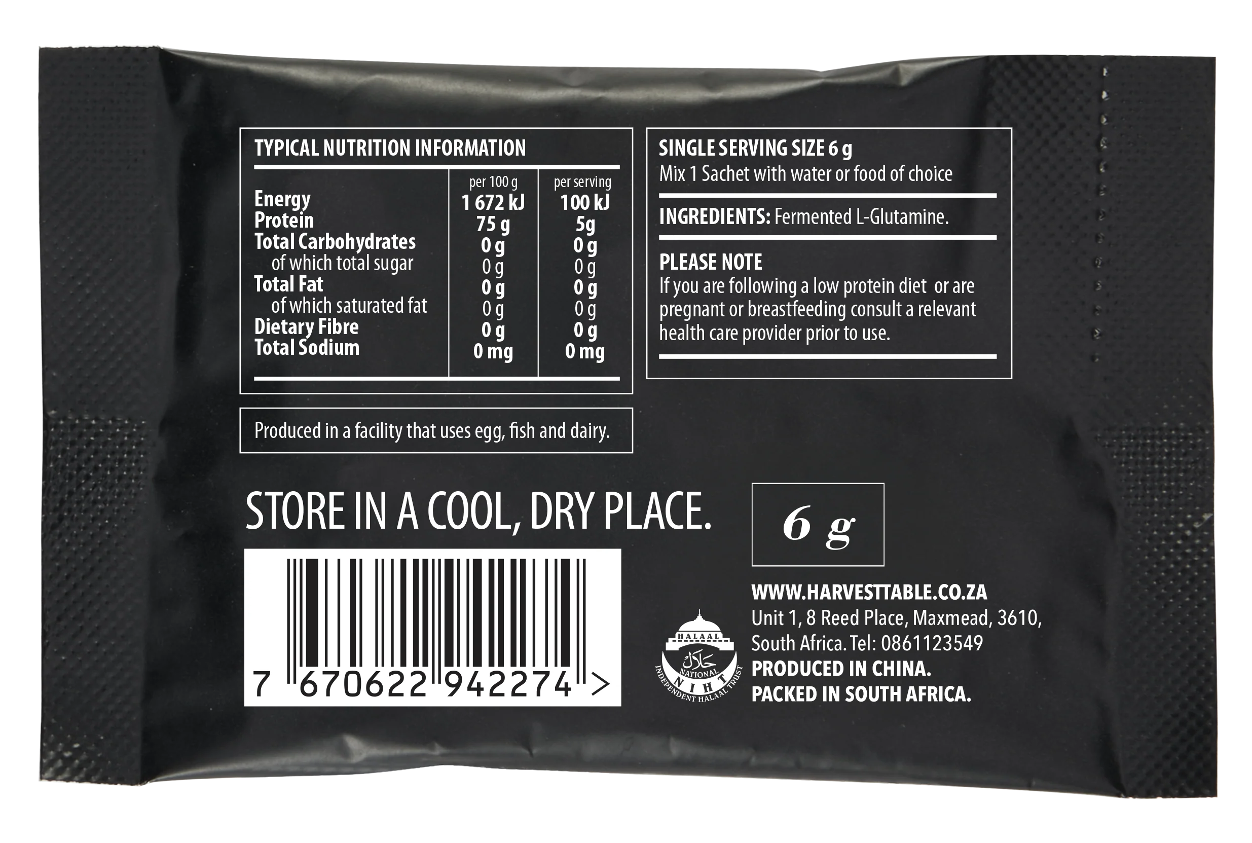 The Harvest Table - Pure L-Glutamine Sachet 6g - Image 2