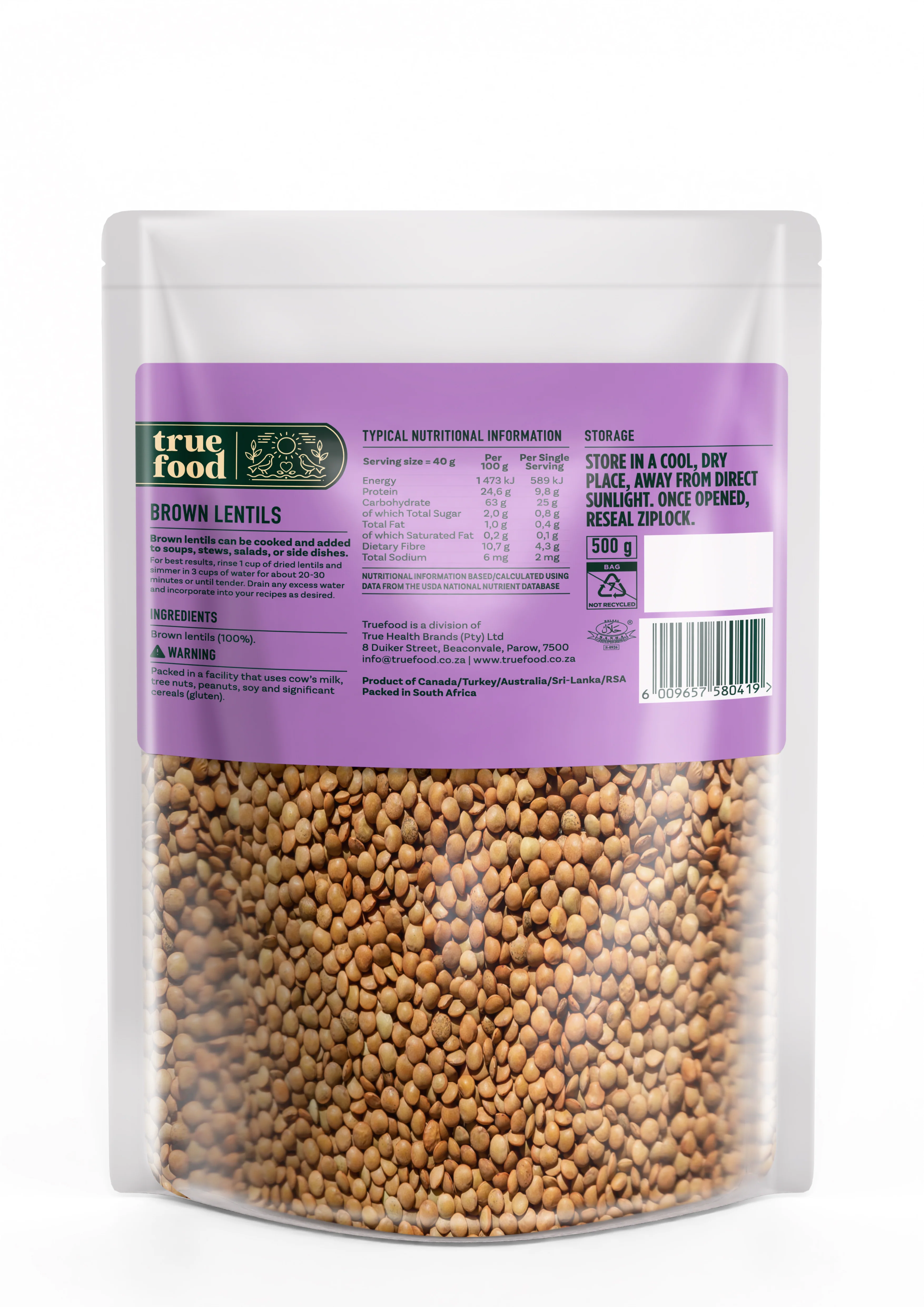 Truefood - Brown Lentils 500g - Image 2