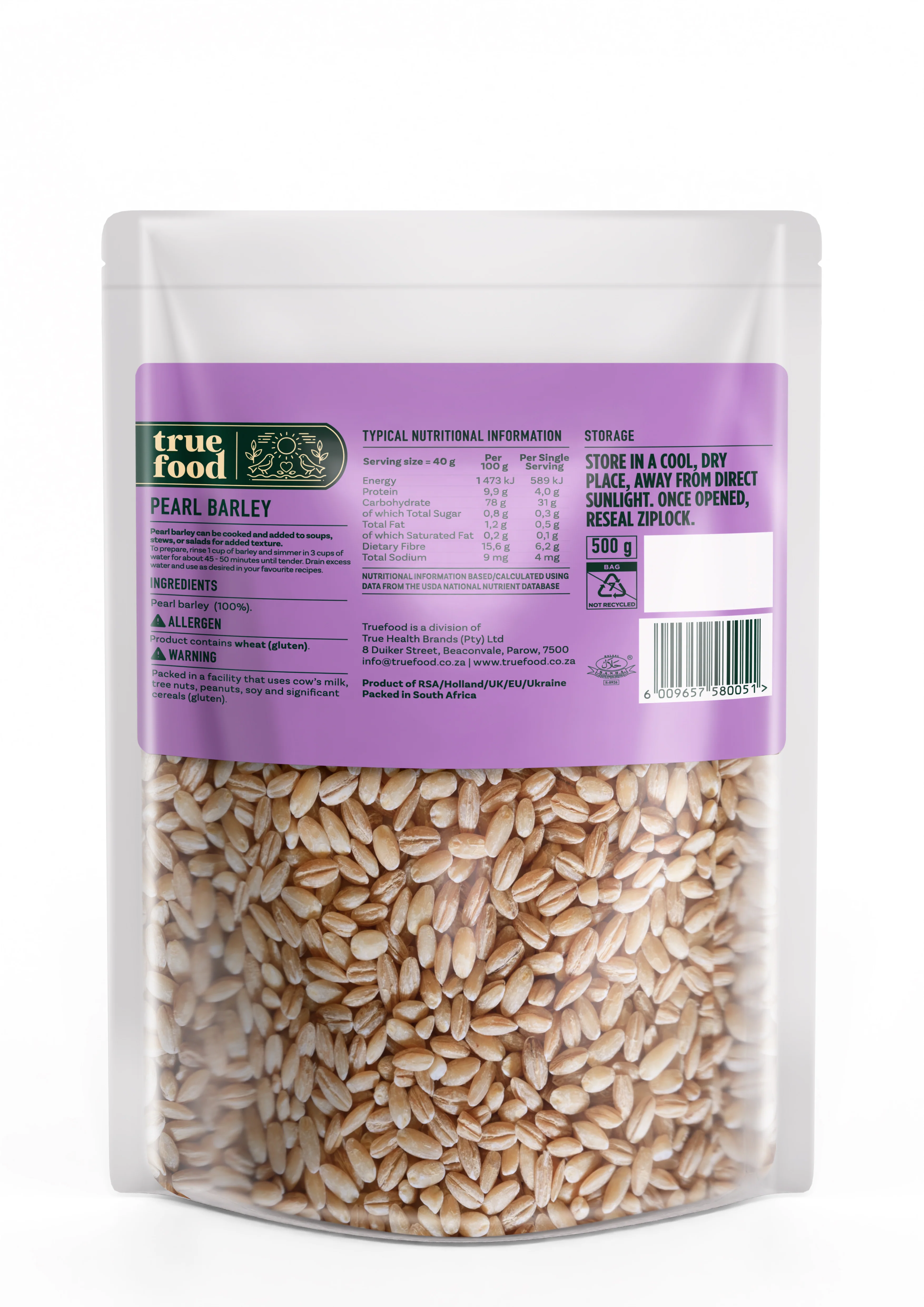 Truefood - Pearled Barley 500g - Image 2