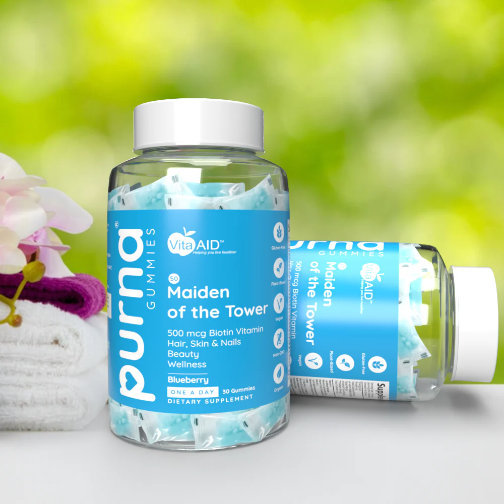Vita-Aid - PURNA Maiden Of The Tower Biotin 500mcg Blueberry 30s - Image 3