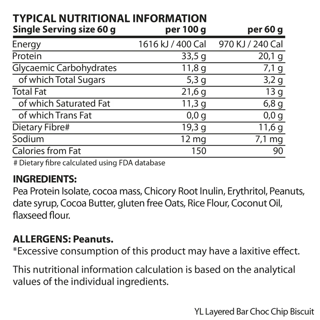 Youthful Living - Bar Protein Layered Chocolate Chip Biscuit 60g - Image 2