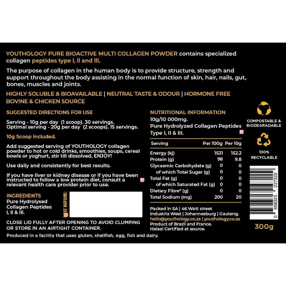 Youthology - Pure Bioactive Collagen I, II & III 300g - Image 2
