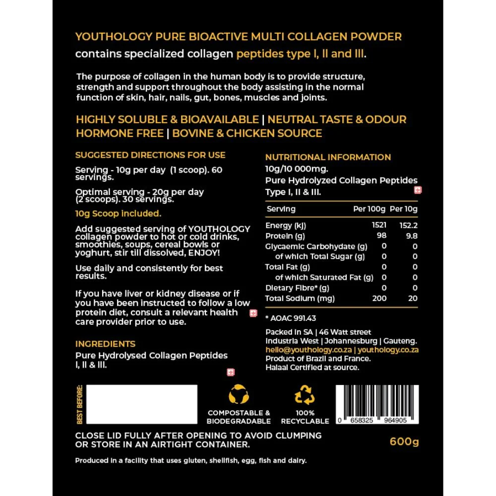 Youthology - Pure Bioactive Collagen I, II & III 600g - Image 2